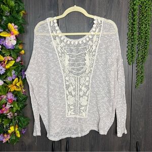 ||🌼3/$30🌼Urban Day Cream Woven Cutout Lace Insert Back Long Sleeve Top Size S